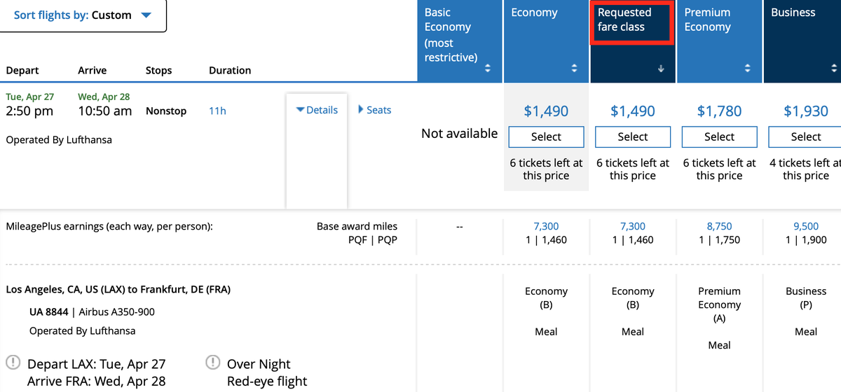 Lufthansa upgrade eligible flight on United