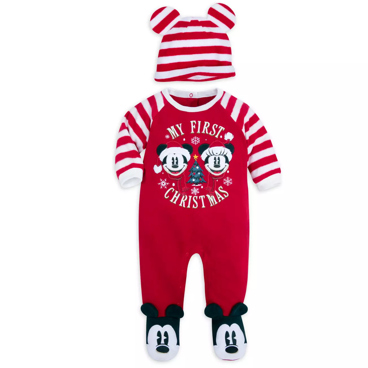 Mickey and Minnie Mouse My First Christmas Sleeper and Hat Set for Baby