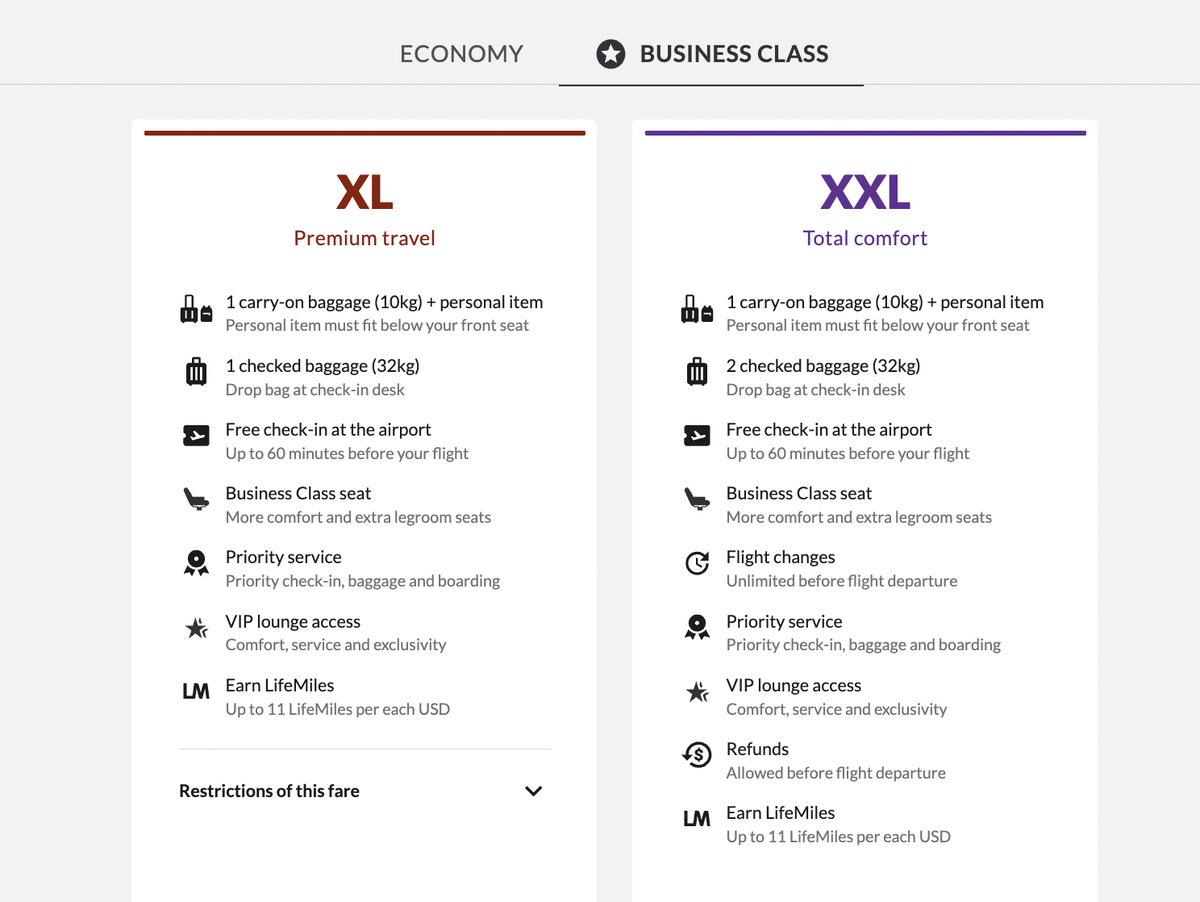 Avianca Boeing 787 Business Class fare information