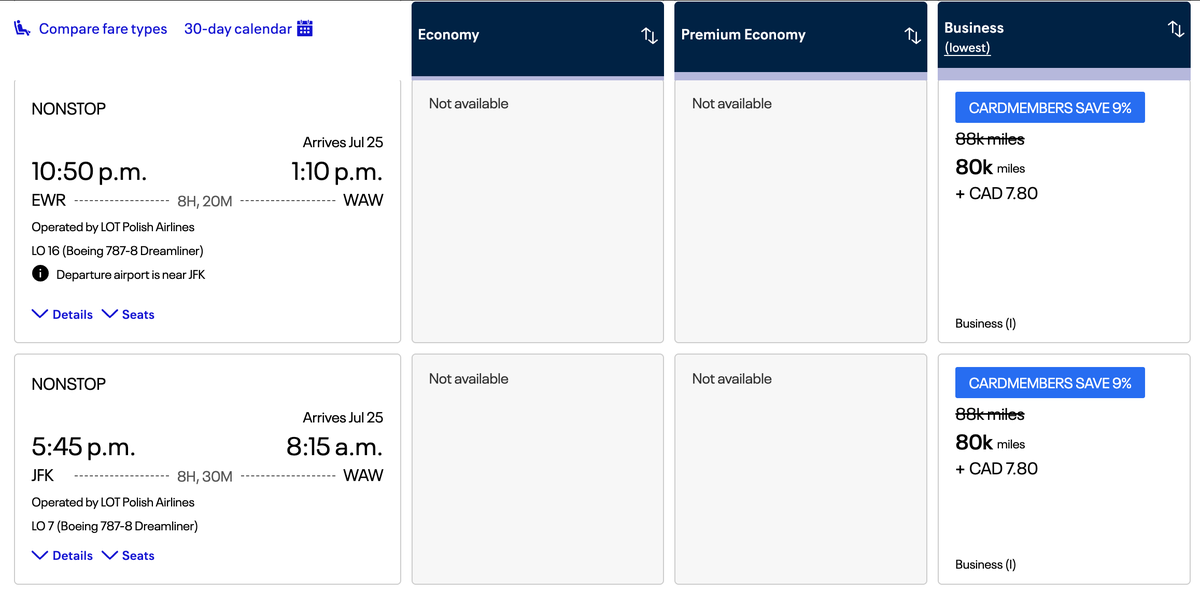 United award availability LOT Polish