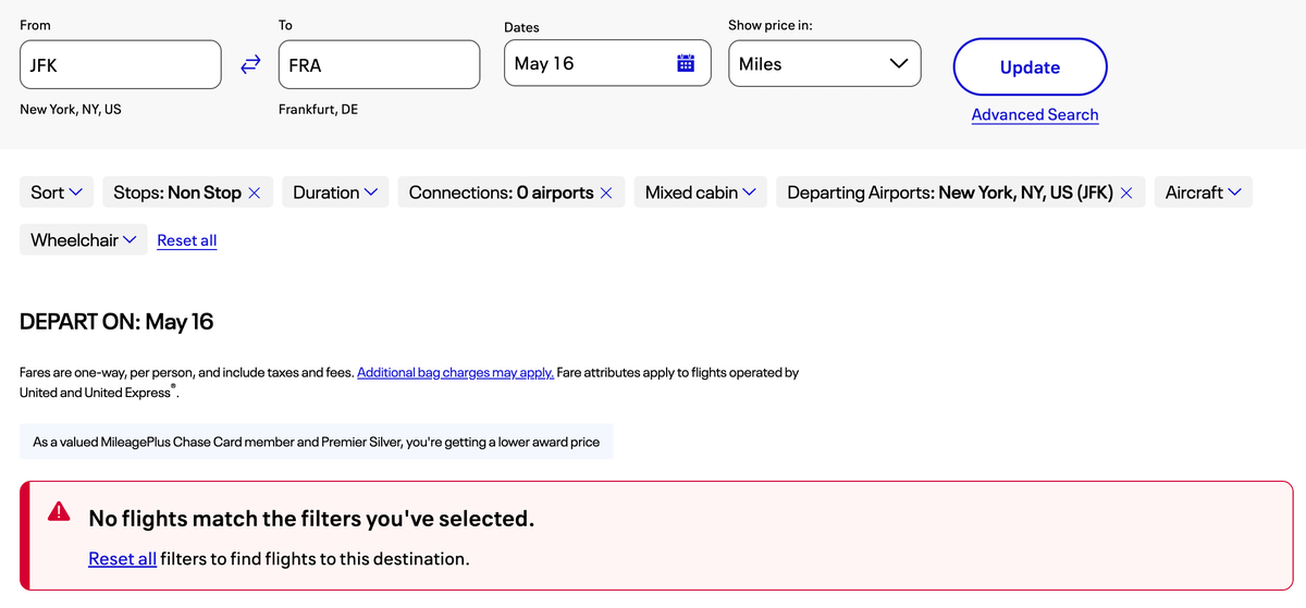 United award no availability JFK FRA